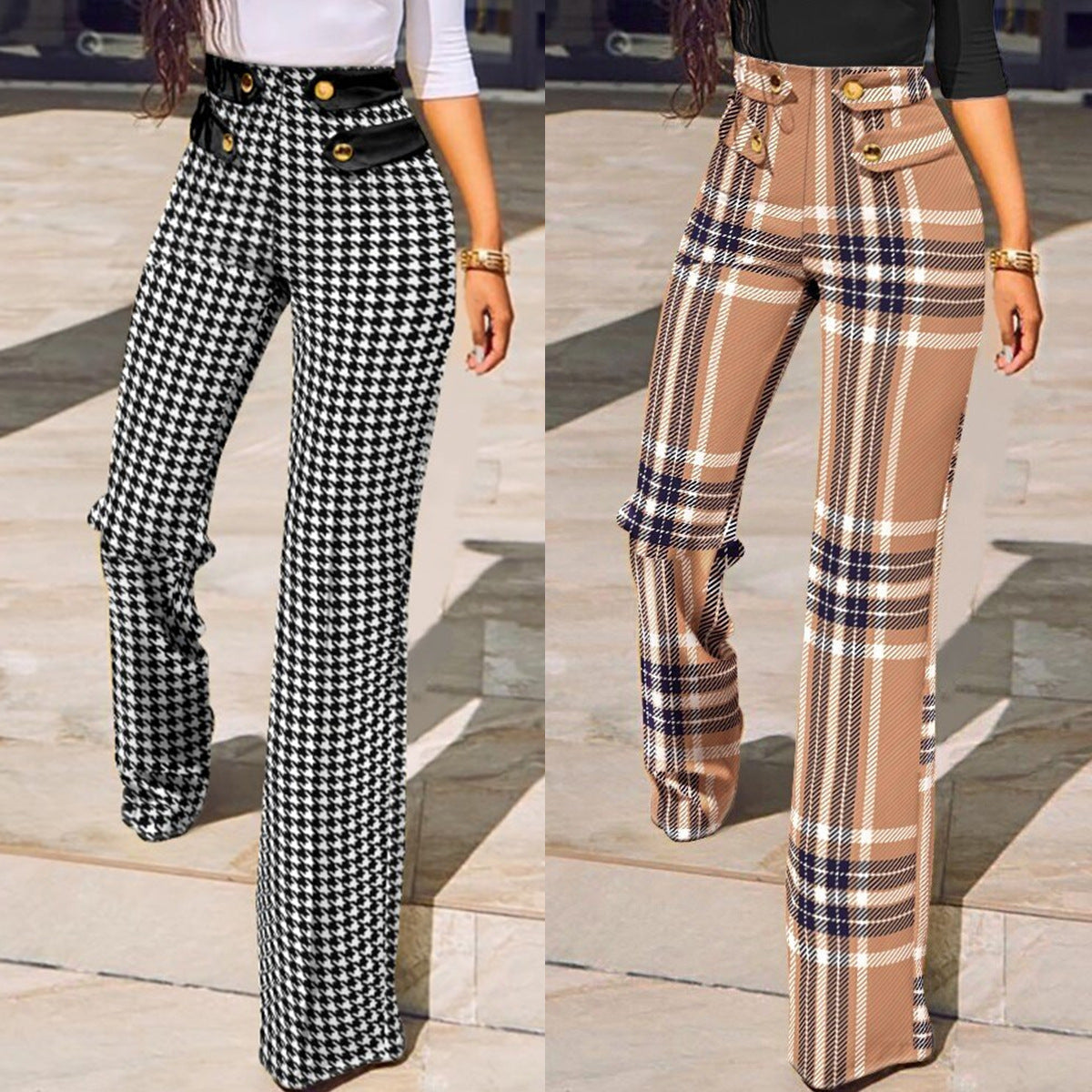Womens Plaid Cut-Out Sports Pants
