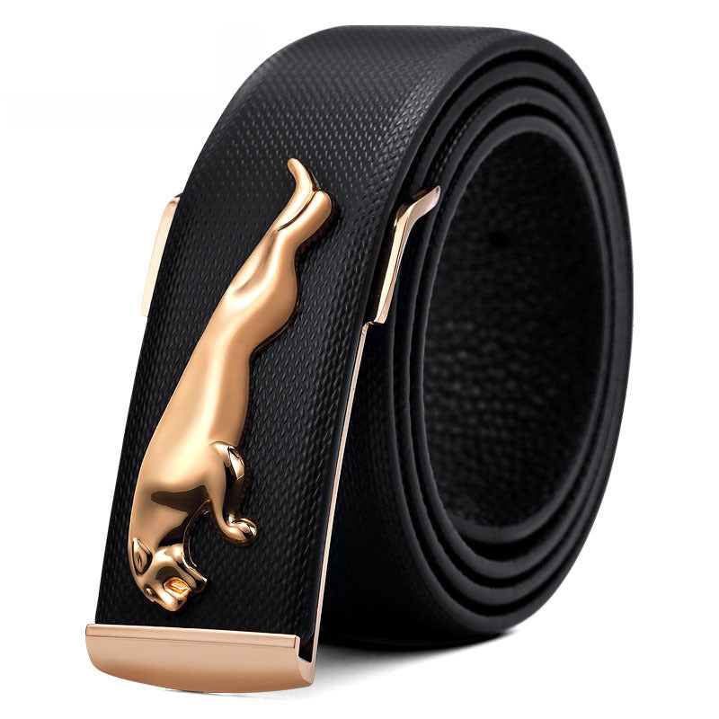 Men’s Leather Plate Belt Gold Buckle