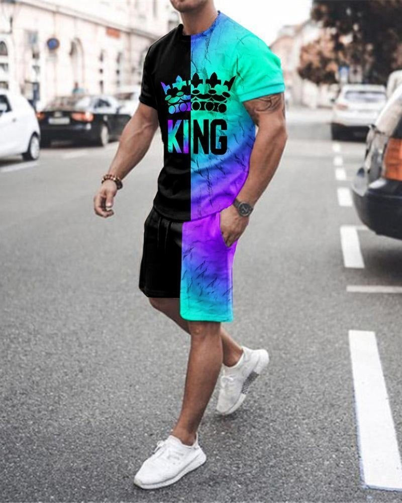 Men's Striped Print Short Suit