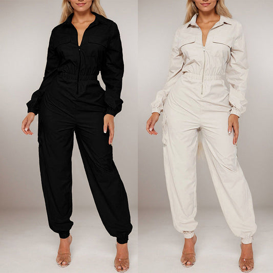 Sleek Zip-Front Elastic Coveralls