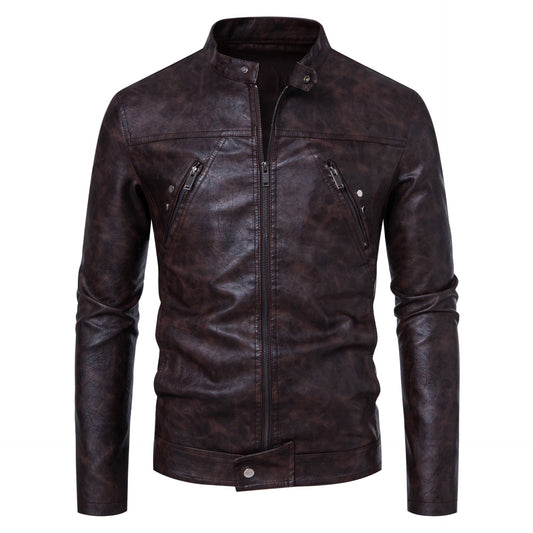 Men’s Leather Stand-up Collar Jacket