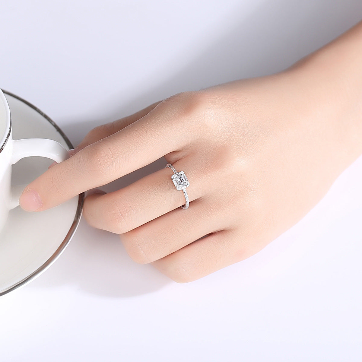 S925 Women’s Simple Square Dimond Ring