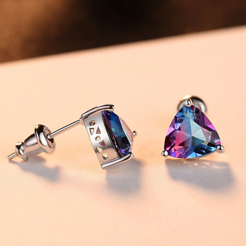 Sterling S925 Silver Rainbow Gemstone Stud Earrings