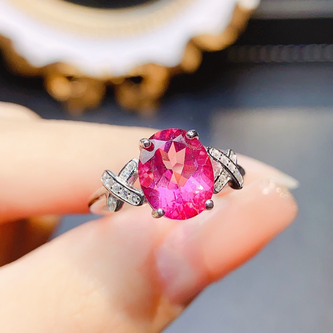S925 Silver Natural Pink Topaz Ring