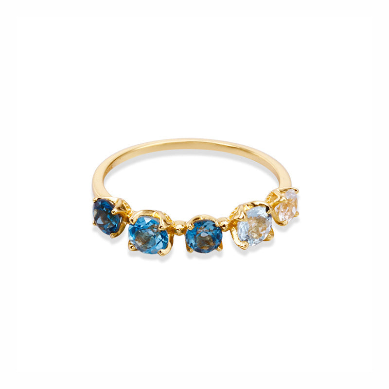 S925 Silver Blue Gradual Topaz Ring