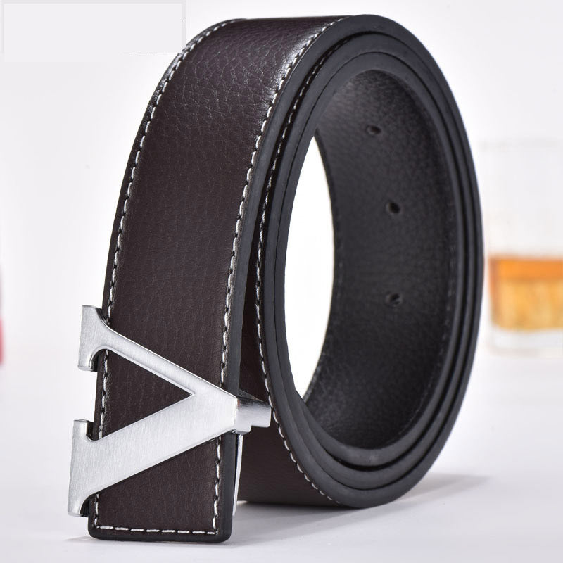 Leather Smooth Buckle Letter Belt