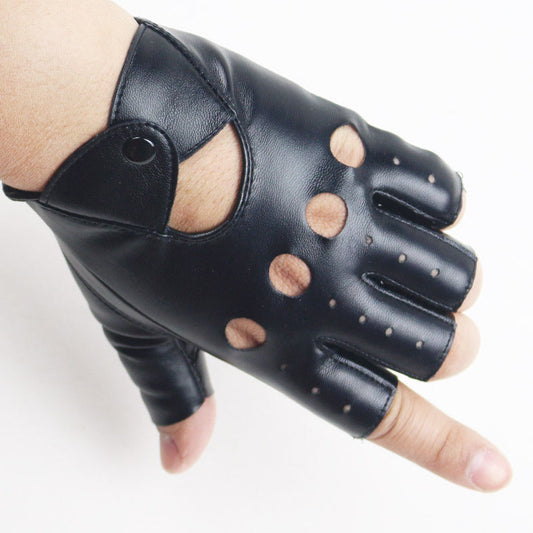 Men's Half Finger Leather Hip Hop Gloves