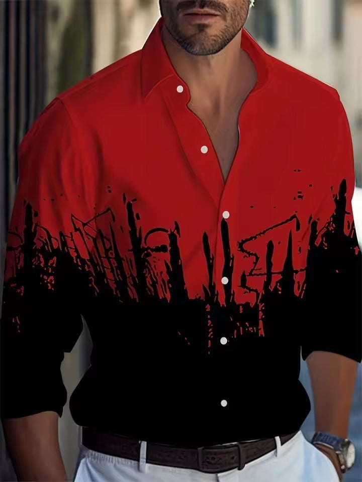 Men's Palm Tree Striped Printed Shirt