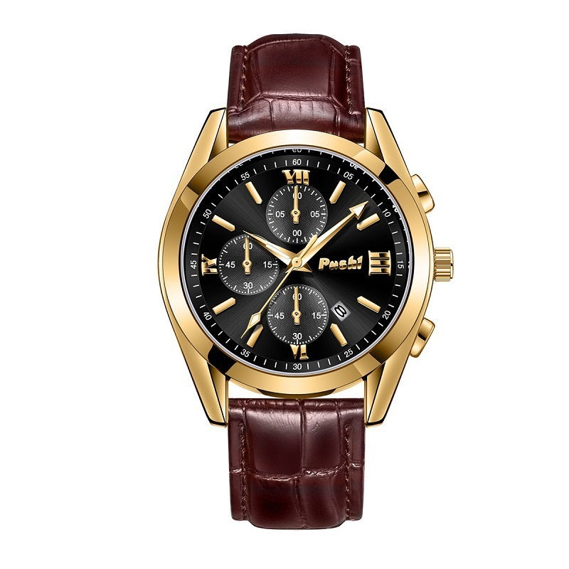 Men's Leather Quartz Waterproof Watch