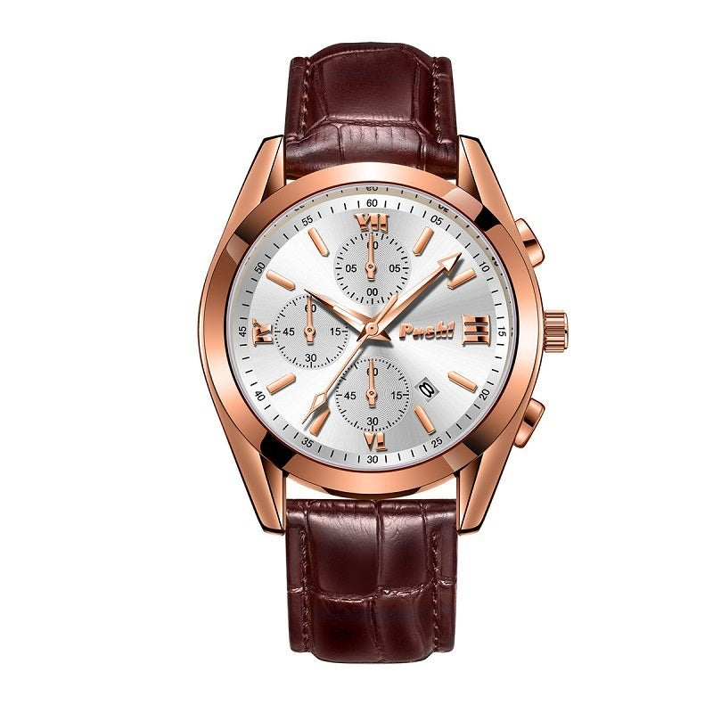Men's Leather Quartz Waterproof Watch