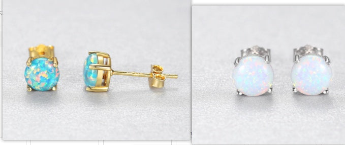 S925 Silver Four-Claw Round Ear Studs Female