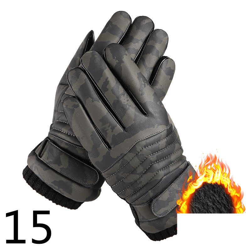Men's Winter Riding Thick Velvet Windproof Leather Gloves