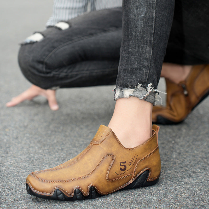 Men's Mid-top Zipper Leather Shoes