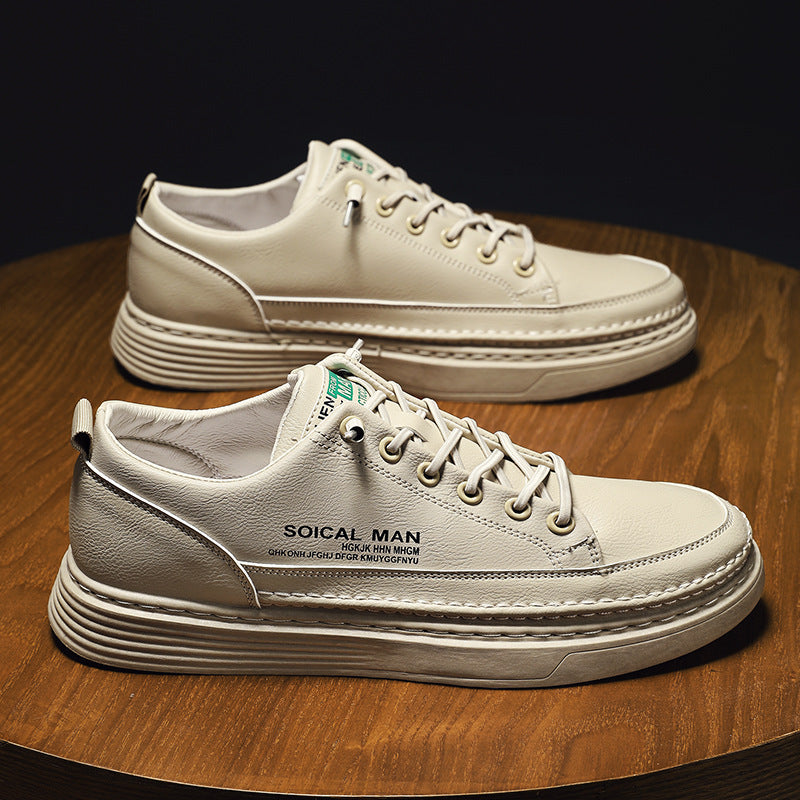 New Trendy Men's Full Leather Low-top Sneakers