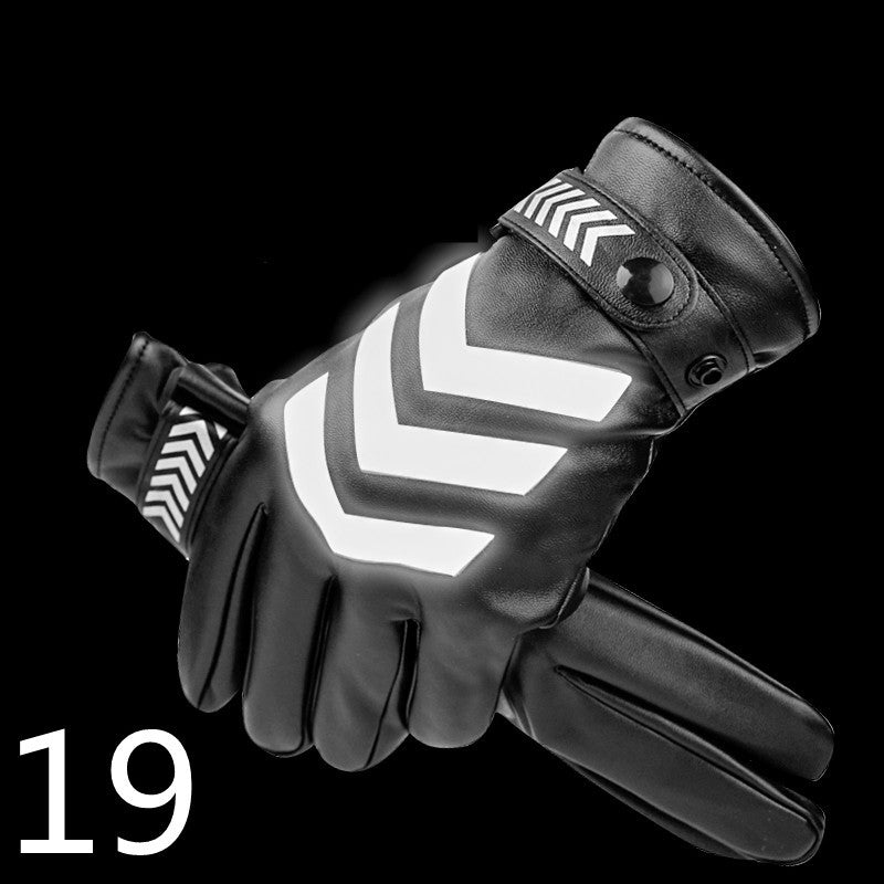Men's Winter Riding Thick Velvet Windproof Leather Gloves