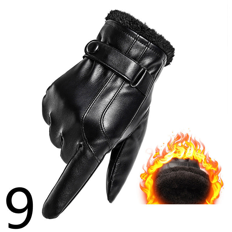 Men's Winter Riding Thick Velvet Windproof Leather Gloves