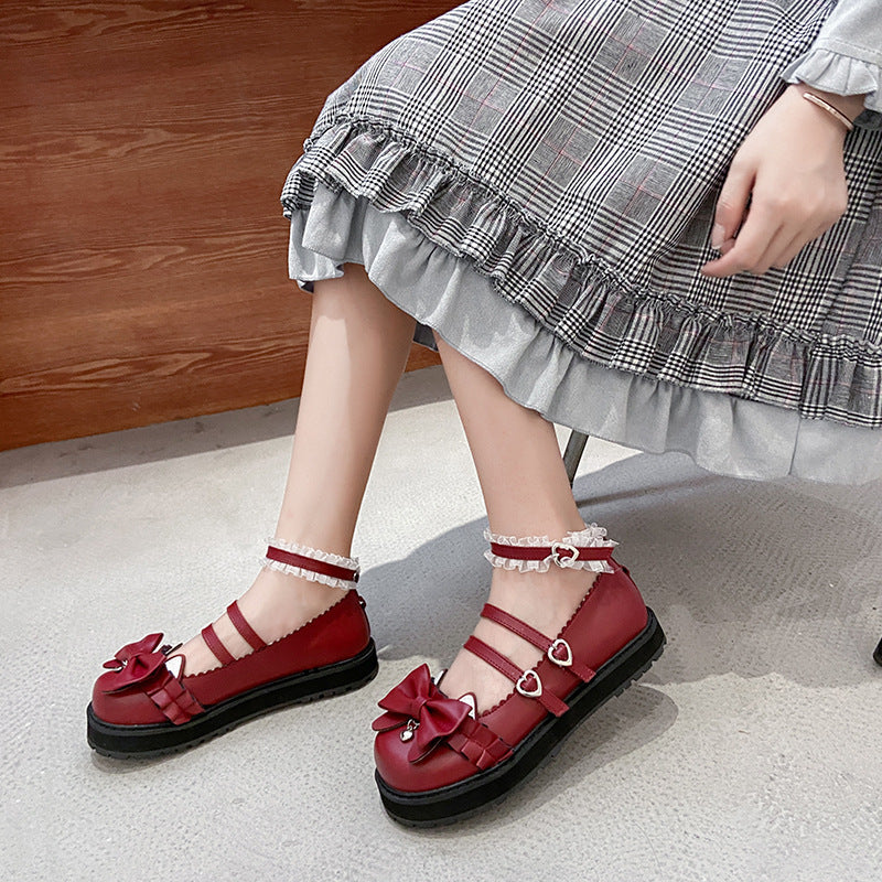 Round Toe Bow Lolita Leather Shoes