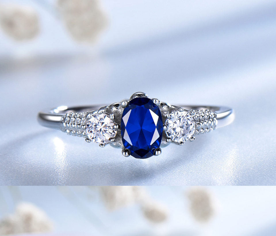 S925 Silver Royal Blue Gemstone Ring
