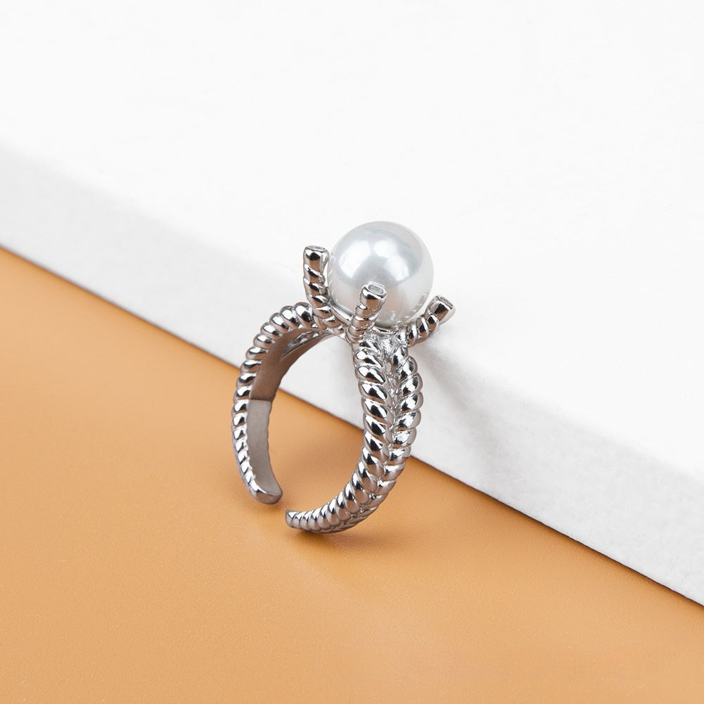 S925 Crown Pearl Adjustable Ring