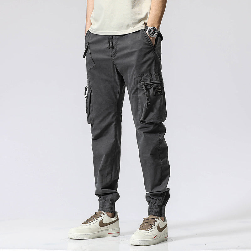 Men's Trendy Cotton Elastic Waist Multi-pocket Pants