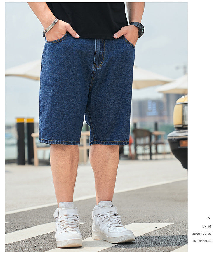 Loose Fit Plus-size Straight Denim Shorts