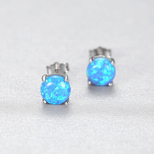 S925 Silver Four-Claw Round Ear Studs Female