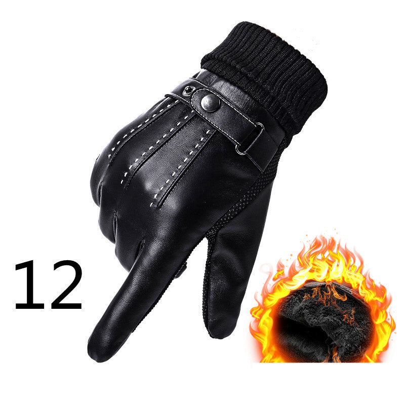 Men's Winter Riding Thick Velvet Windproof Leather Gloves