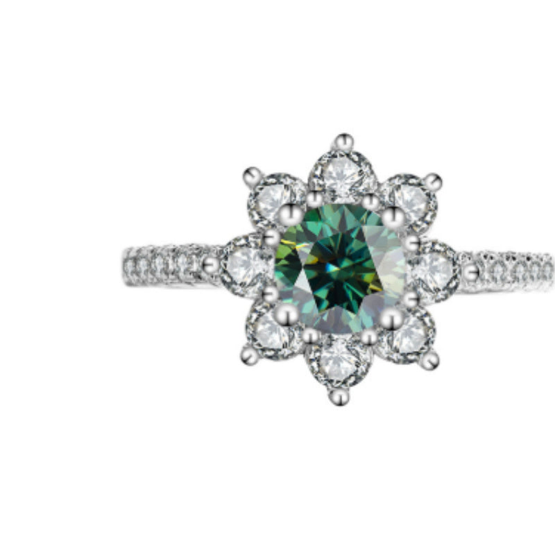 925 Sterling Silver Moissanite Flower Ring