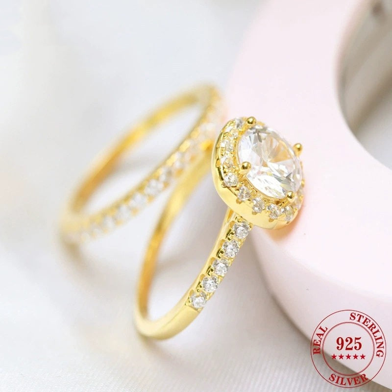 S925 Round Zircon Set Ring
