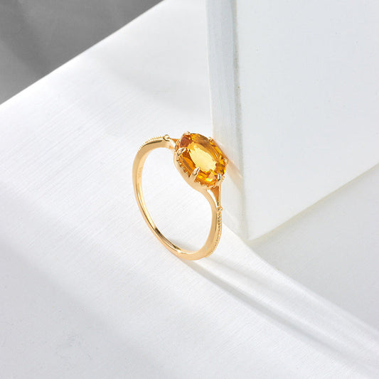 S925 Silver Retro Citrine Ring