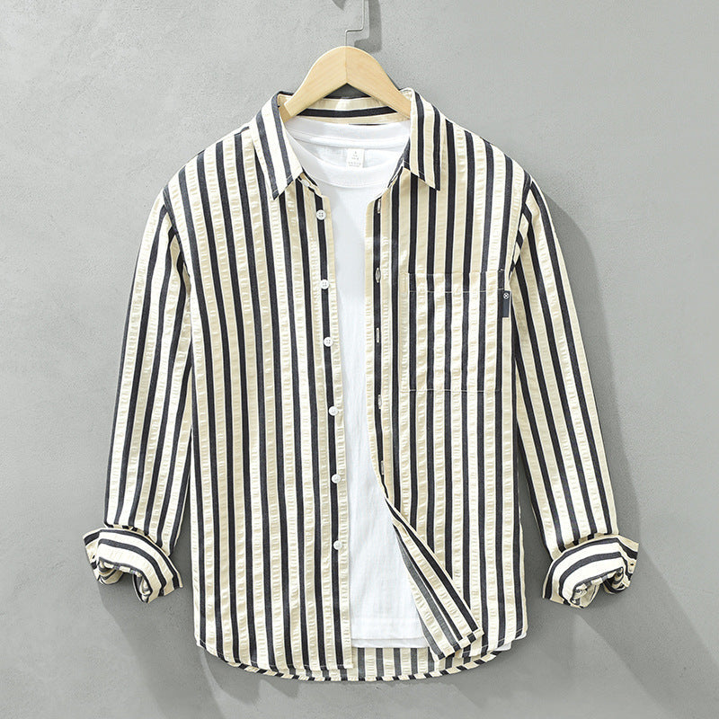 Loose Vertical Striped Long-sleeve Shirt