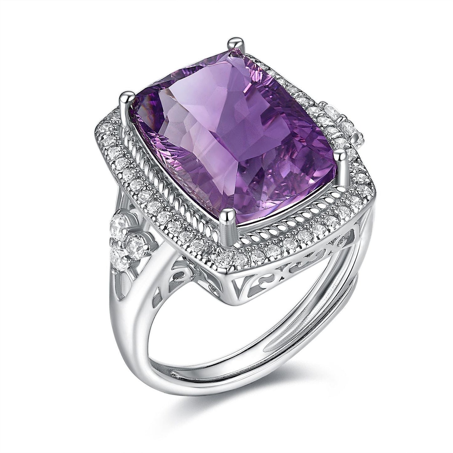 S925 Silver Pillow Amethyst Ring