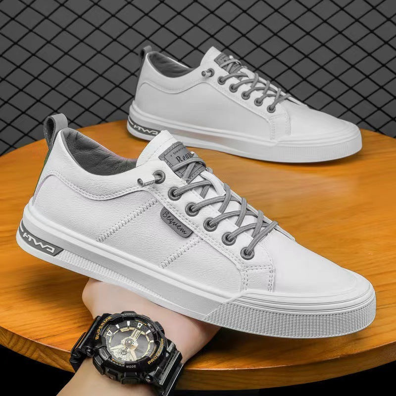 New Trendy Men's Full Leather Low-top Sneakers