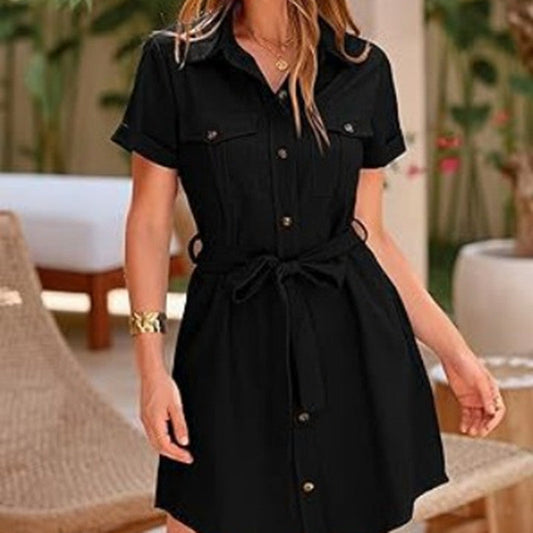 Solid Pocket Sleeve Dress