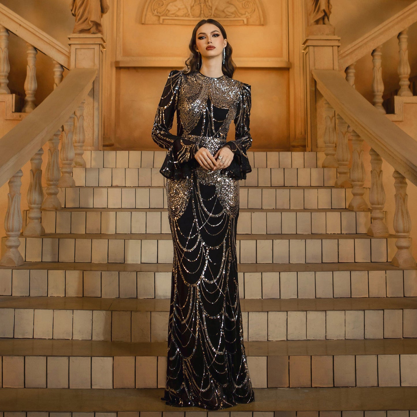 Sequin Fishtail Evening Dress