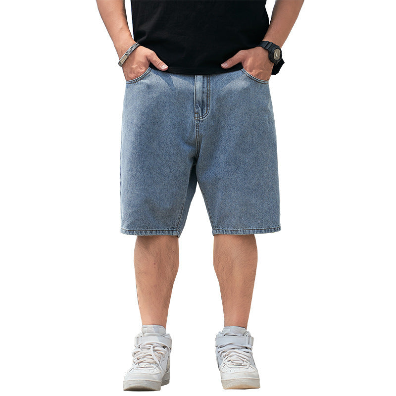 Loose Fit Plus-size Straight Denim Shorts