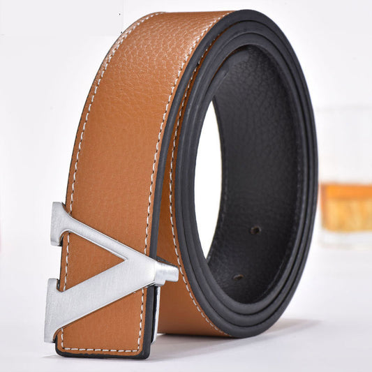 Leather Smooth Buckle Letter Belt