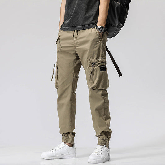 Men's Trendy Cotton Elastic Waist Multi-pocket Pants