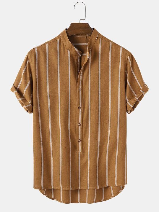 Striped Men’s Stand Collar Shirt