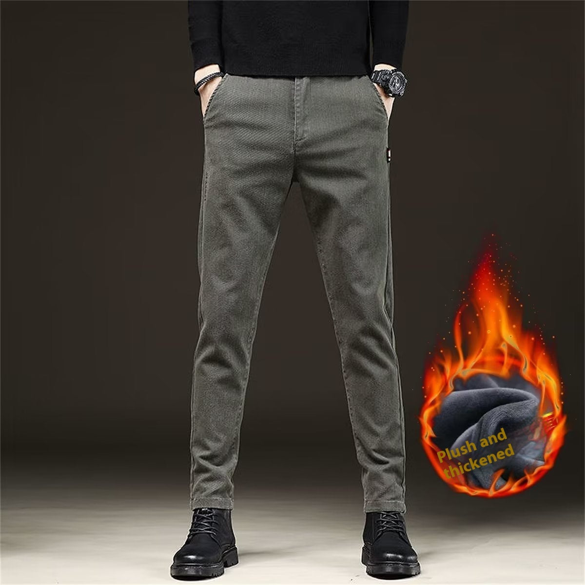 Men's Straight Business Thick Trousers