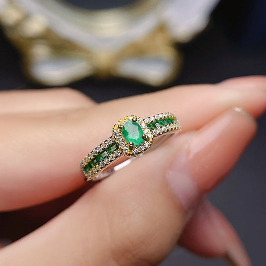 S925 Silver Natural Emerald Ring