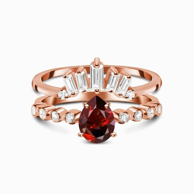 S925 Silver Waterdrop Ruby Zircon Ring