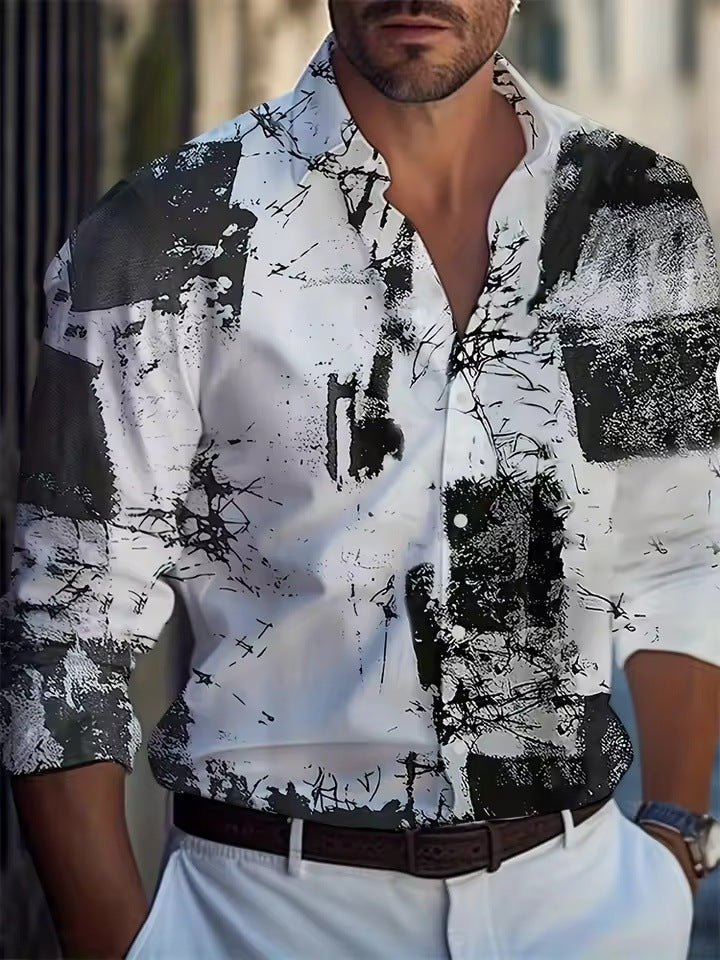 Men's Palm Tree Striped Printed Shirt