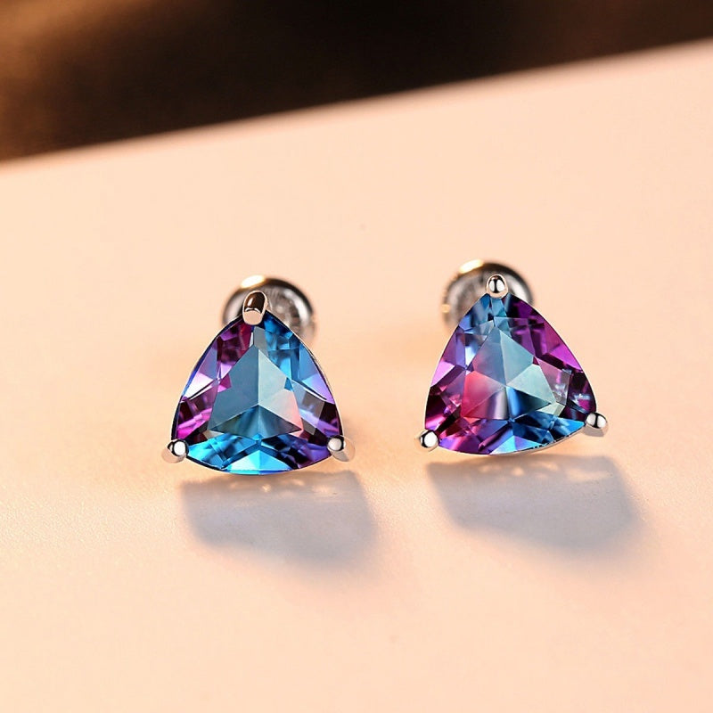 Sterling S925 Silver Rainbow Gemstone Stud Earrings