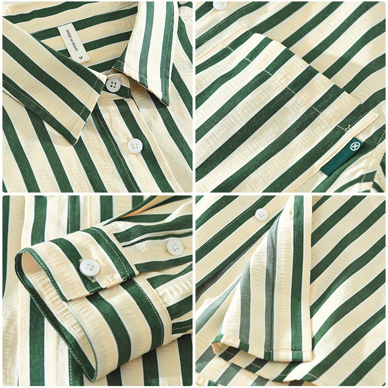 Loose Vertical Striped Long-sleeve Shirt