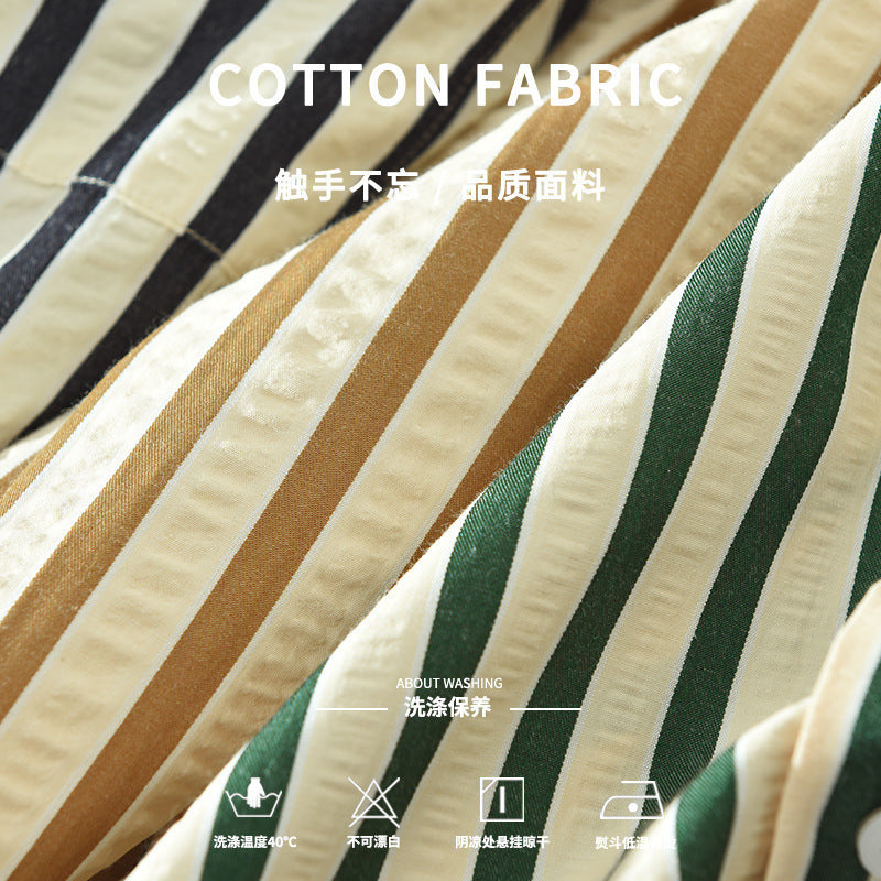 Loose Vertical Striped Long-sleeve Shirt