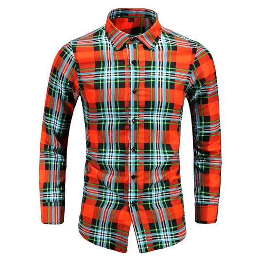 Plus Size Men's Long-sleeve Plaid Shirt