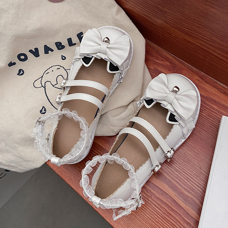 Round Toe Bow Lolita Leather Shoes