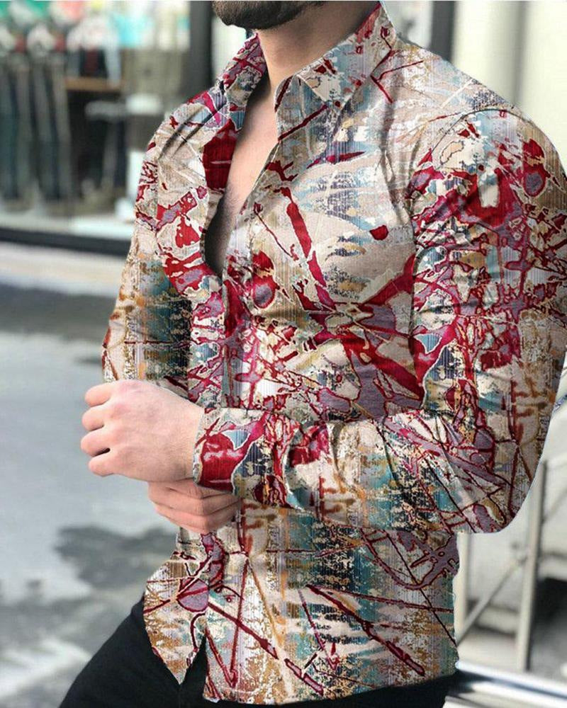 Men's Printed Lapel Youth Top