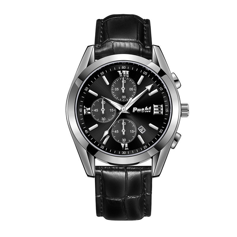 Men's Leather Quartz Waterproof Watch